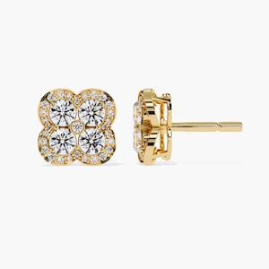 1Ctw Lab Grown Diamond Clover Cluster Earrings 14K Gold Diamond Cluster Stud Earrings Diamond Flower Earrings Luxury Everyday Fine Jewelry