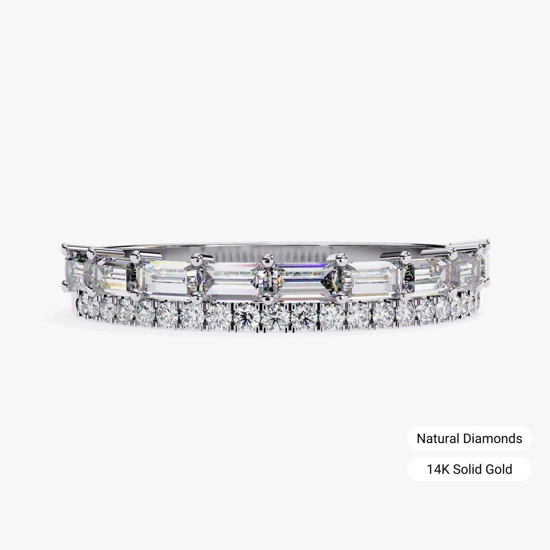 14k Gold Diamond Band: Baguette & Round Half Eternity Ring (0.70ct) - Etsy