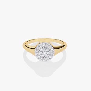 Diamond Signet Pinky Ring, 14K Solid Gold Signet Ring with Natural Diamonds, Minimalist Pave Signet Ring for Anniversary Gifts