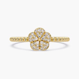14K Gold Diamond Flower Ring, Pavé Floral Diamond Ring, Real Diamond Dainty Gold Ring, Gift for Daughter