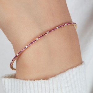 Diamond Bangle Bracelet, 18K Solid Gold Flex Bangle, 1.25 Ctw Natural Diamond Ruby Bracelet, 7.25 Inches
