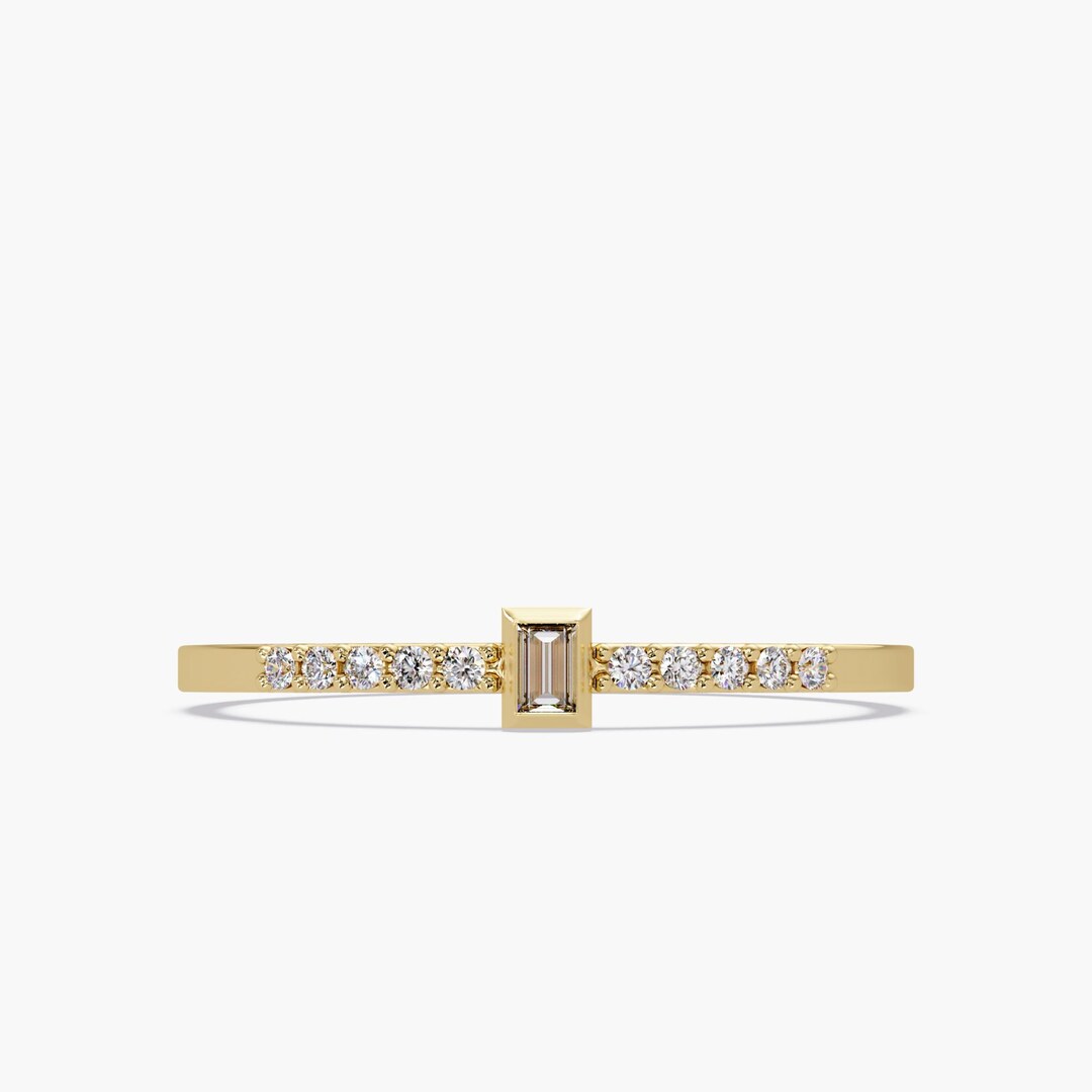 14K Gold Baguette Lab Diamond Ring: 0.08 Ct Minimalist Pave Band - Etsy