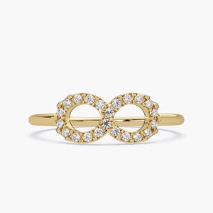 14k Real Solid Yellow Gold Infinity Ring, 14k Solid Gold Women Dainty Infinity Symbol Diamond Ring for Women, Gift, Gold Ring