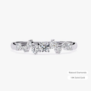 0,27 CT Naturdiamant, 14K massiver Goldstern, Konstellationsring, runde Diamanten, Sternring, Diamantring, Diamantband
