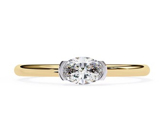 Ovaler Ring mit natürlichem Diamant von 0,30 CT, Bandring aus 14 Karat Gold, Solitär-Verlobungsring mit Zargenfassung, Braut-Ehering, Jubiläumsgeschenk für Sie