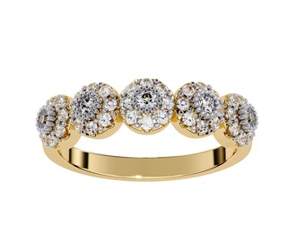 0.45 CT Round Cluster Natural Diamond Ring, 14k Gold Band Ring, Half Eternity Prong Setting Ring, Bridal Wedding Band Ring, Promise Ring