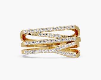 14K Gold Diamond Initial Ring: Personalized Stacking Jewelry
