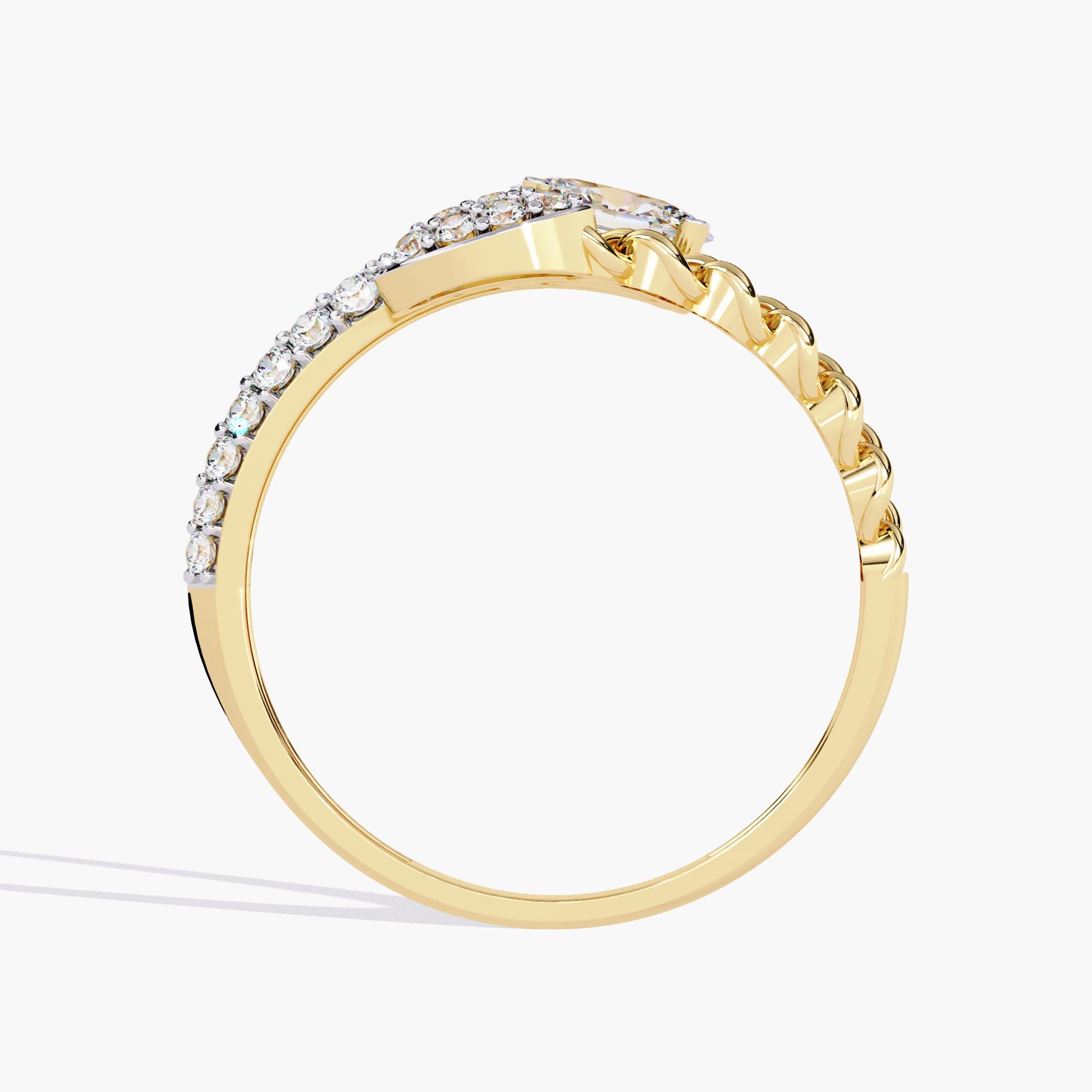 14K ゴールド　オーバルストーン リング 14Kゴールドバイパスリング：ラボグロウンオーバルダイヤモンド