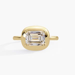 Emerald Diamond Bezel Ring in 14K Gold, 1.6 Ct Lab Diamond Solitaire Ring, East West Emerald Chunky Gold Ring for Her, Jewelry Gift for Her