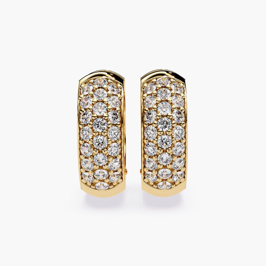 14K Gold Diamond Hoop Earrings: Chunky Pave Huggies, 0.85 Ctw - Etsy
