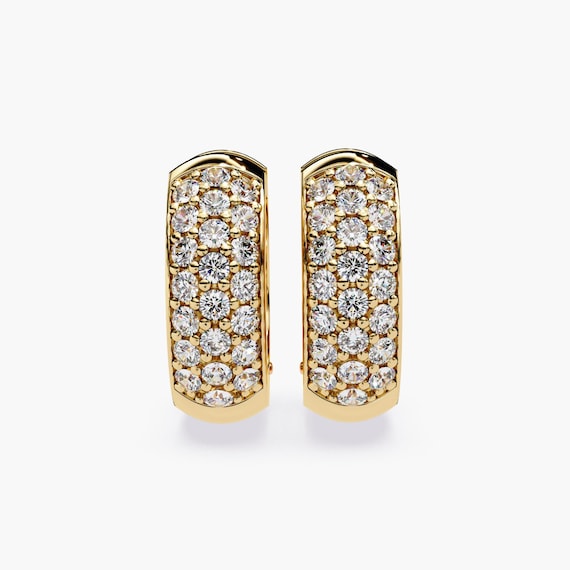 14K Gold Diamond Hoop Earrings: Chunky Pave Huggies, 0.85 Ctw - Etsy