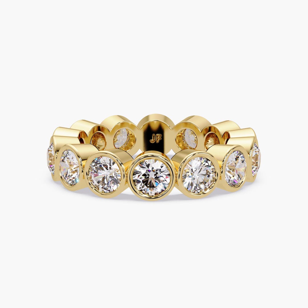 Lab Grown Diamond Bezel Eternity Ring in 14K Gold, 3.7MM Round Diamond ...
