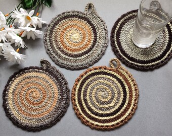 Set of 4 Crochet Coasters, Home Decor, Round Table Decor, Colorful, Gift