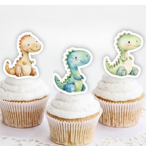 Adornos para cupcakes de dinosaurios imprimibles, 3 lindos dinosaurios, descarga digital, decoración para fiestas, primer cumpleaños, baby shower, trillizos, Dinobaby