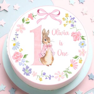 Druckbare Flopsie Kaninchen Kreis Cake Topper Lily Bobtail 1.Geburtstag Download und drucken Sie sich Digitaldruck bereit