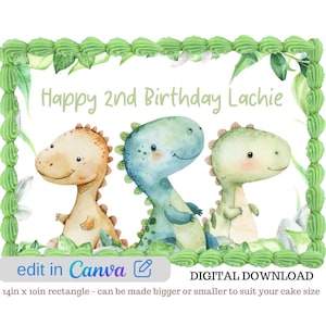 Décoration de gâteau imprimable dinosaure à imprimer vous-même Image modifiable en téléchargement numérique Décoration de fête Anniversaire ou baby shower de triplés