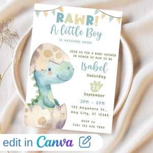 Invitation imprimable dinosaure modifier et imprimer vous-même en téléchargement numérique Baby shower inviter dinosaure