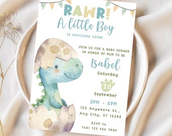 Printable Dinosaur Invitation Edit and Print Yourself Digital Download Baby Shower Invite Dinobaby
