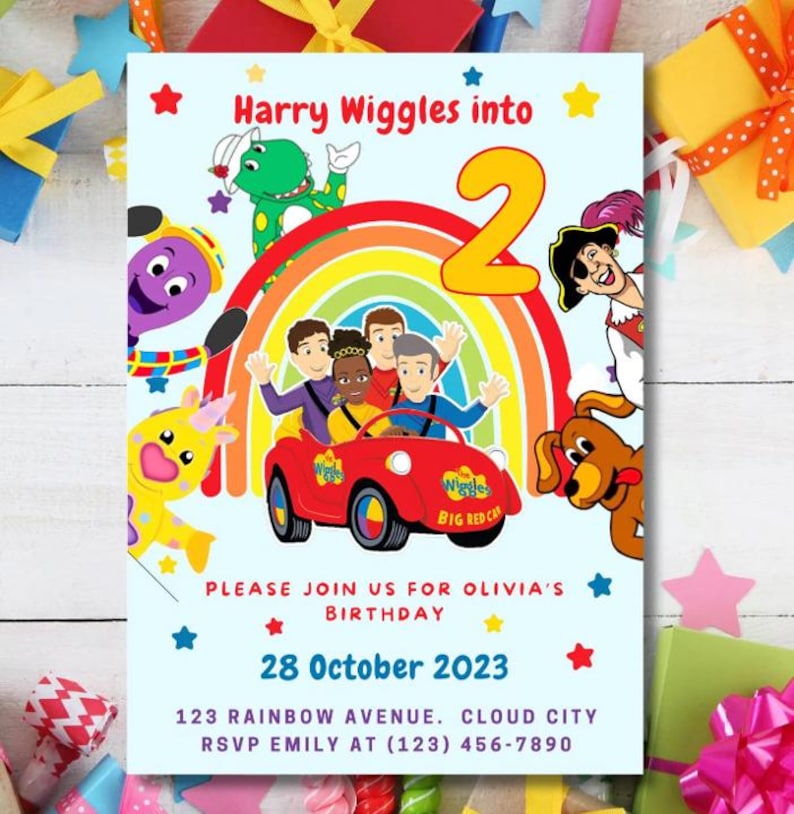 Wiggles Invitation Edit and Print yourself through Canva Digital Download