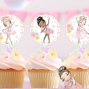 Afdrukbare cupcake toppers ballerina ballet zelf printen digitale download feestdecoratie