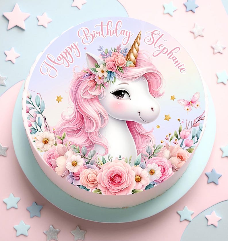 Printable Unicorn Cake Topper Flower Print Yourself Editable Digital Download Party Decoration ...