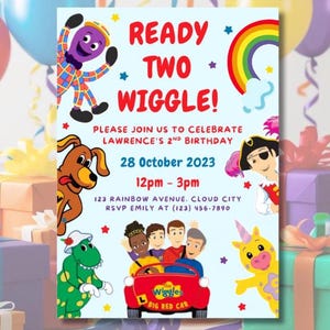 Afdrukbare uitnodiging Wiggles 2e verjaardag Digitale download Zelf bewerken en afdrukken Feestuitnodiging Klaar Twee Wiggle-opties inbegrepen: 2 opties