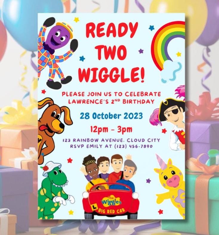 Wiggles Printable Invitation 2nd Birthday Digital Download Edit and Print Yourself Party Invite Ready Two Wiggle 2x Options included