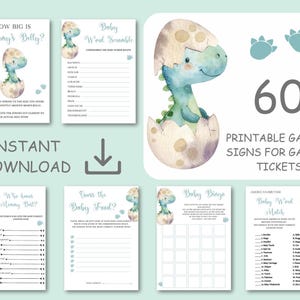 Dinosaurier-Babyparty-Spiele bündeln Bingo Druckbare Karten Digitaler Download Fertig zum Drucken von Dinobaby