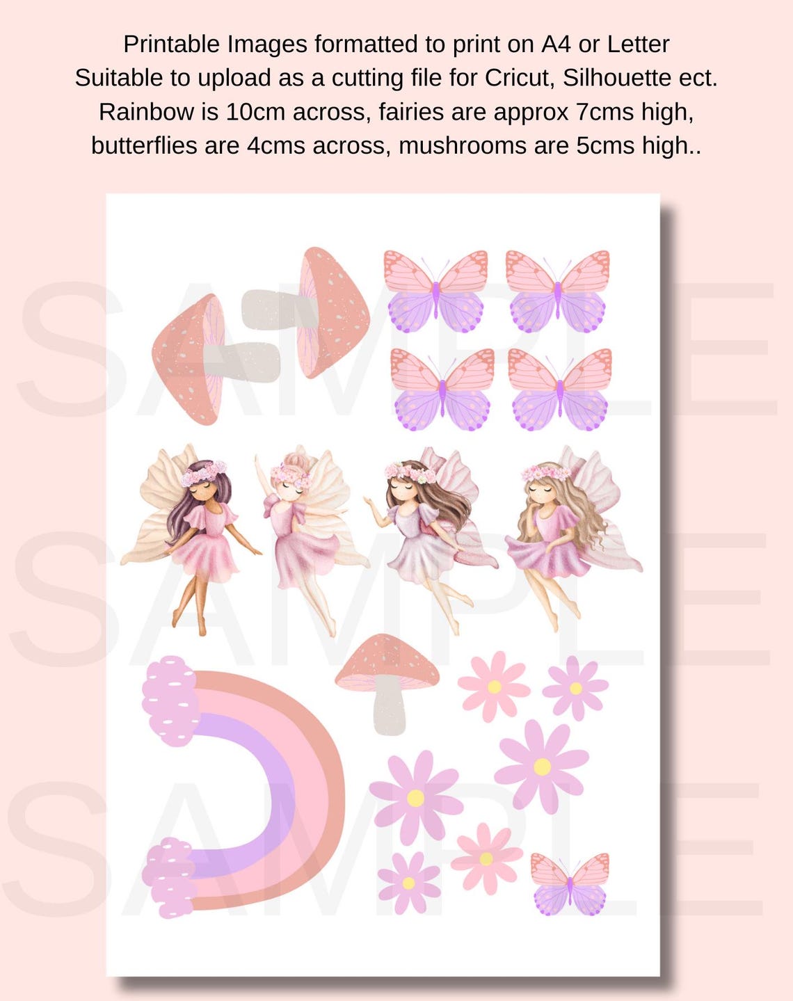 Printable Cake Topper Set Fairy Rainbow Butterflies Flowers Print ...