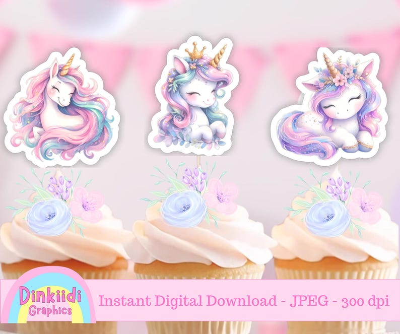Printable Cupcake Toppers Unicorns Print Yourself Digital Download ...