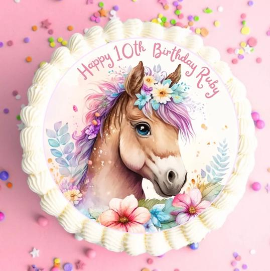 Printable Pony Cake Topper Print Yourself Editable Digital Download Party Decoration Birthday Horse with Flowers
