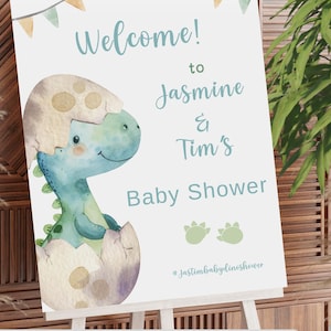 Cartello di benvenuto con dinosauro stampabile Modifica e stampa tu stesso Invito per baby shower digitale Scaricabile Dinobaby