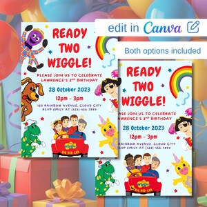 Convite para impressão Wiggles 2º aniversário digital para download, edite e imprima você mesmo, convite para festa pronto, duas opções Wiggle 2x incluídas