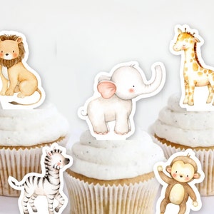 Adornos para cupcakes con animales de safari para imprimir, descarga digital, decoración para fiestas
