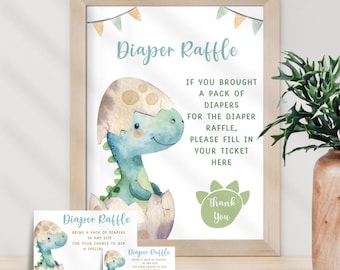 Printable Dinosaur Diaper Raffle Print Yourself Digital Download Baby Shower Dinobaby