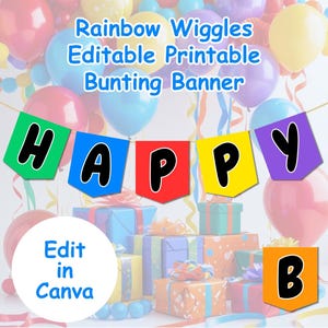 Wiggles Rainbow Bunting Flags Edit and Print Yourself Digital Download Birthday Party