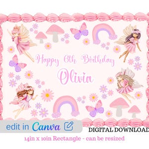 Décoration d'anniversaire fée imprimable à imprimer vous-même, image modifiable en téléchargement numérique 14 x 10 po.