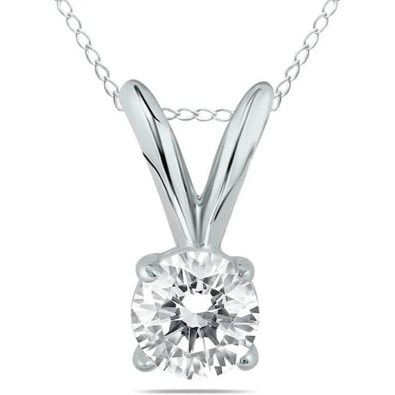 14k White Gold Solitaire Diamond Necklace - image 1