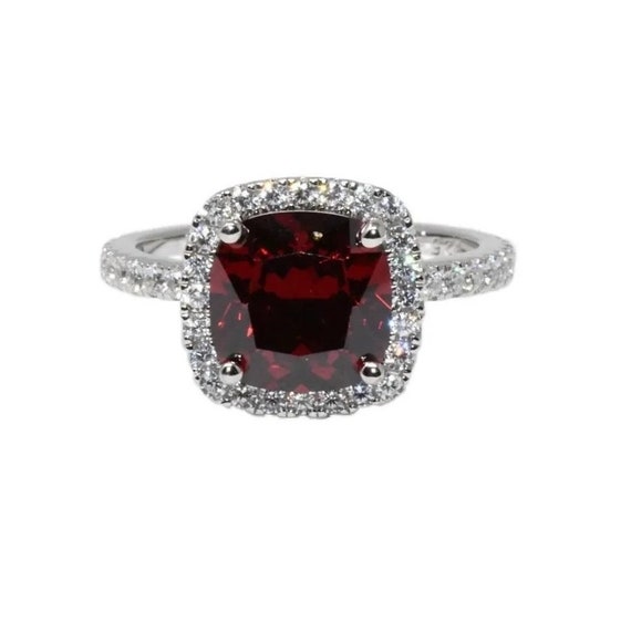 Cushion -Cut Garnet and Diamond Cocktail Ring 14k - image 2