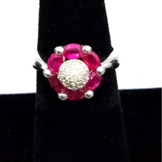 1.3 carat ruby and solid platinum ring with diamo… - image 3