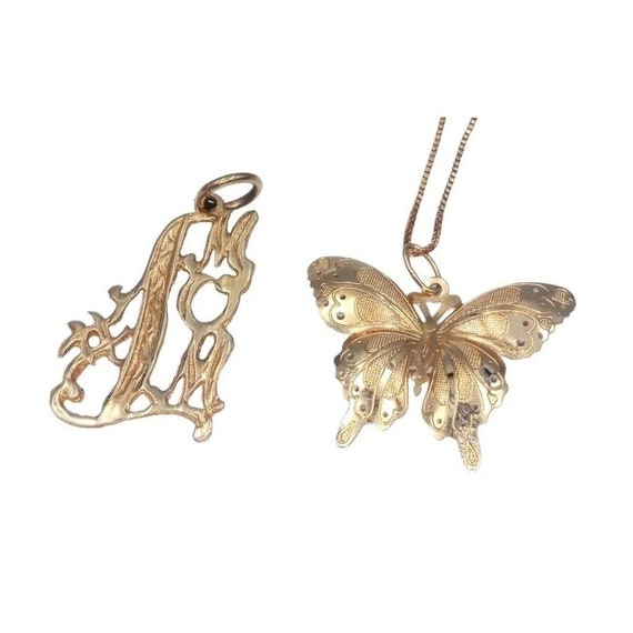 2 pc 14k yellow gold mom & butterfly pendants - image 2