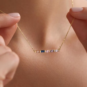 Baguette Birthstone Necklace, Family Birthstone Necklace, Personalized Gift, Mother Birthstone Jewelry, Gift for Mom, Birthday Gift, Mom Day