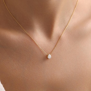 Teardrop Diamond Necklace: 925 Sterling Silver, Minimalist Pendant