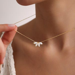 Mothers Day Gift, Marquise Diamond Necklace, Flower Petal Diamond Necklace, Flower Necklace, Bridesmaid Gift, Gold necklace, Mom Gift