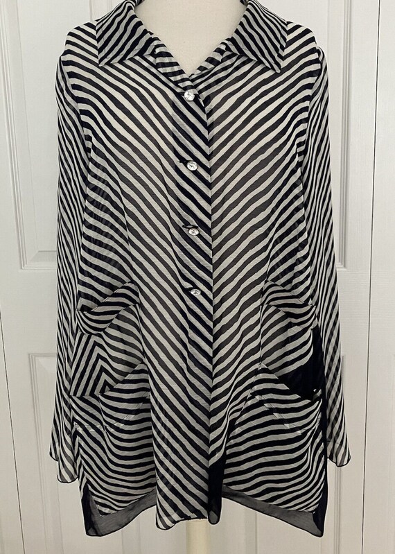 Sonia Rykiel Paris VTG Black Gray Stripe Sheer Car