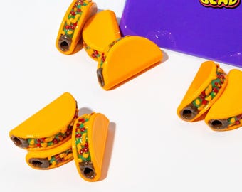 Taco Focal Bead Charms for Kandi, Friendship Bracelets | Black Light Reactive. Available in packs of 5, 10, or 20 Beads
