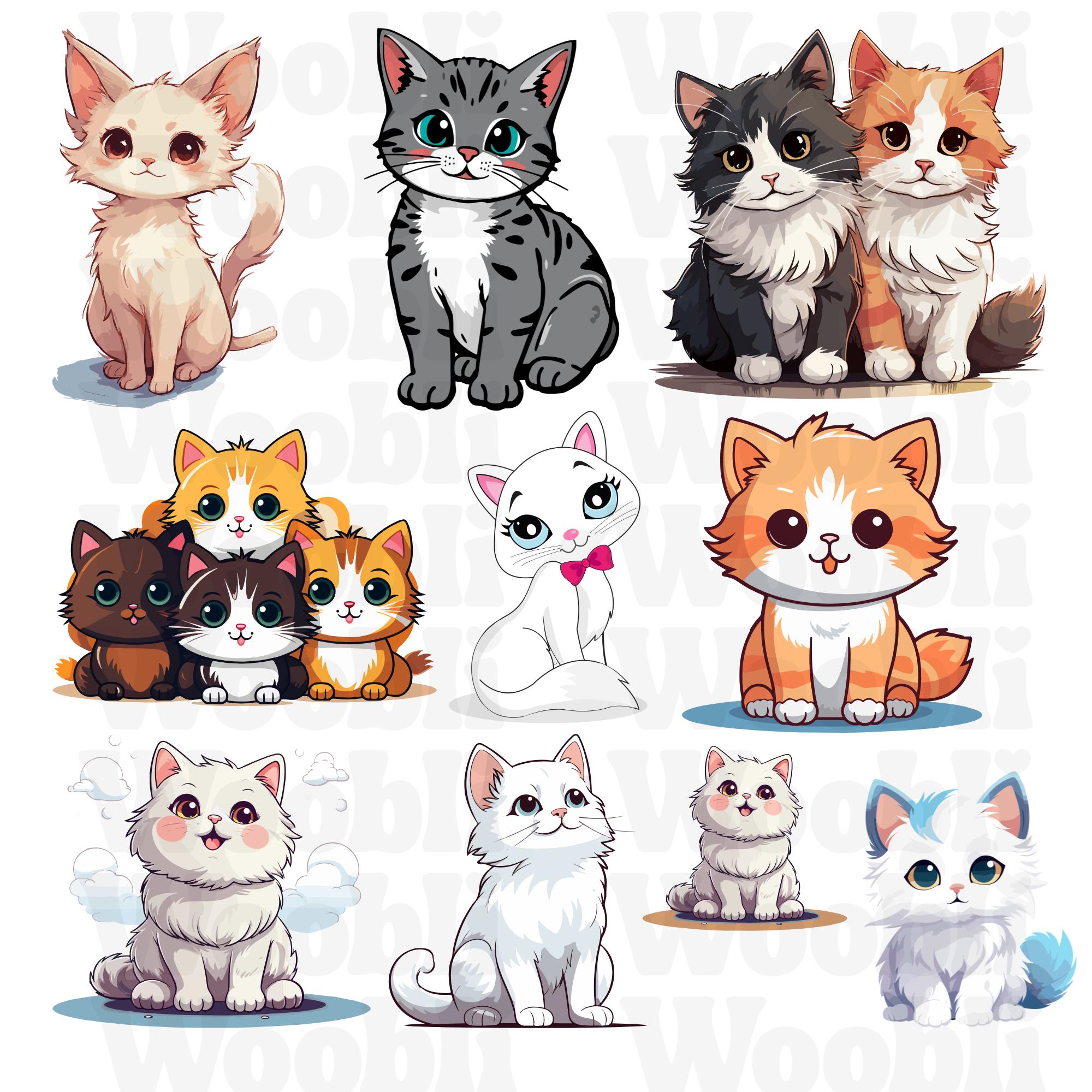 Kitten Wall Stickers Printable | Cute Cat Sticker PNG Bundle | Kawaii ...
