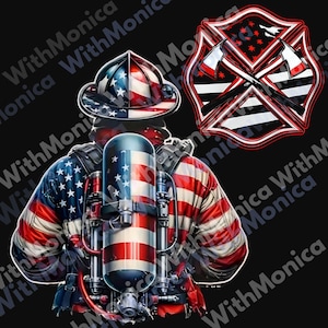 Firefighter USA Flag PNG, patriotic fireman digital design, American hero sublimation file for Independence Day