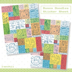 Bunny Doodles Sticker Sheet | Silly Doodle Stickers for Journaling and Decorating