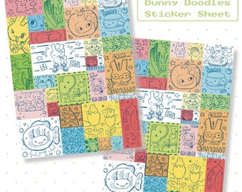Bunny Doodles Sticker Sheet | Silly Doodle Stickers for Journaling and Decorating